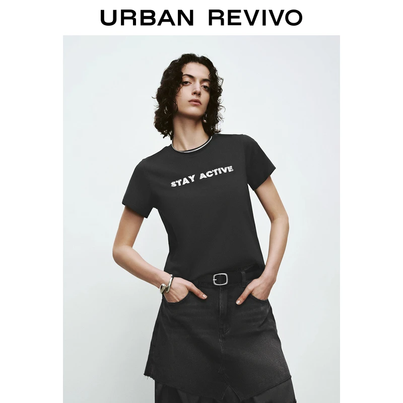 UR2025春季新款女装欧若风时髦街头休闲字母印花短袖T恤UYY450071