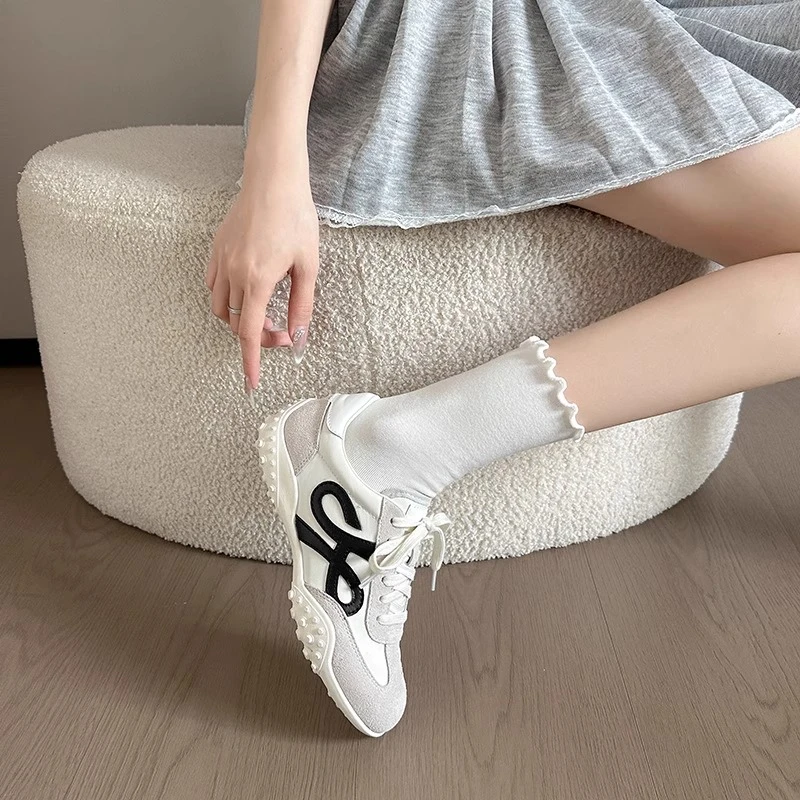 真皮复古德训鞋女2025夏季新款透气百搭配裙子休闲鞋厚底小白鞋潮