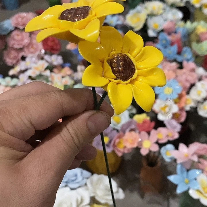 瓷片纯手工陶瓷花摆件瑕