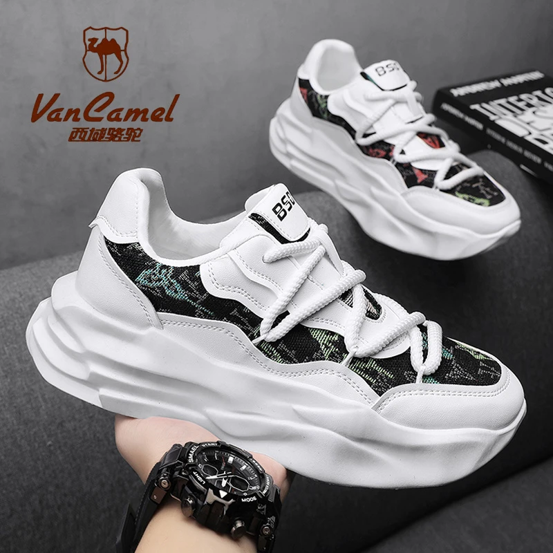 西域骆驼男鞋春季青少年简约百搭休闲运动鞋小众设计增高小白潮鞋