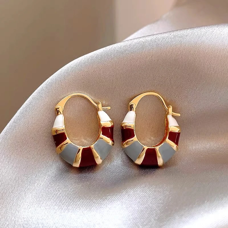 OUY 925银耳饰 复古彩色滴釉耳环女2025年新款时尚高级感百搭耳钉