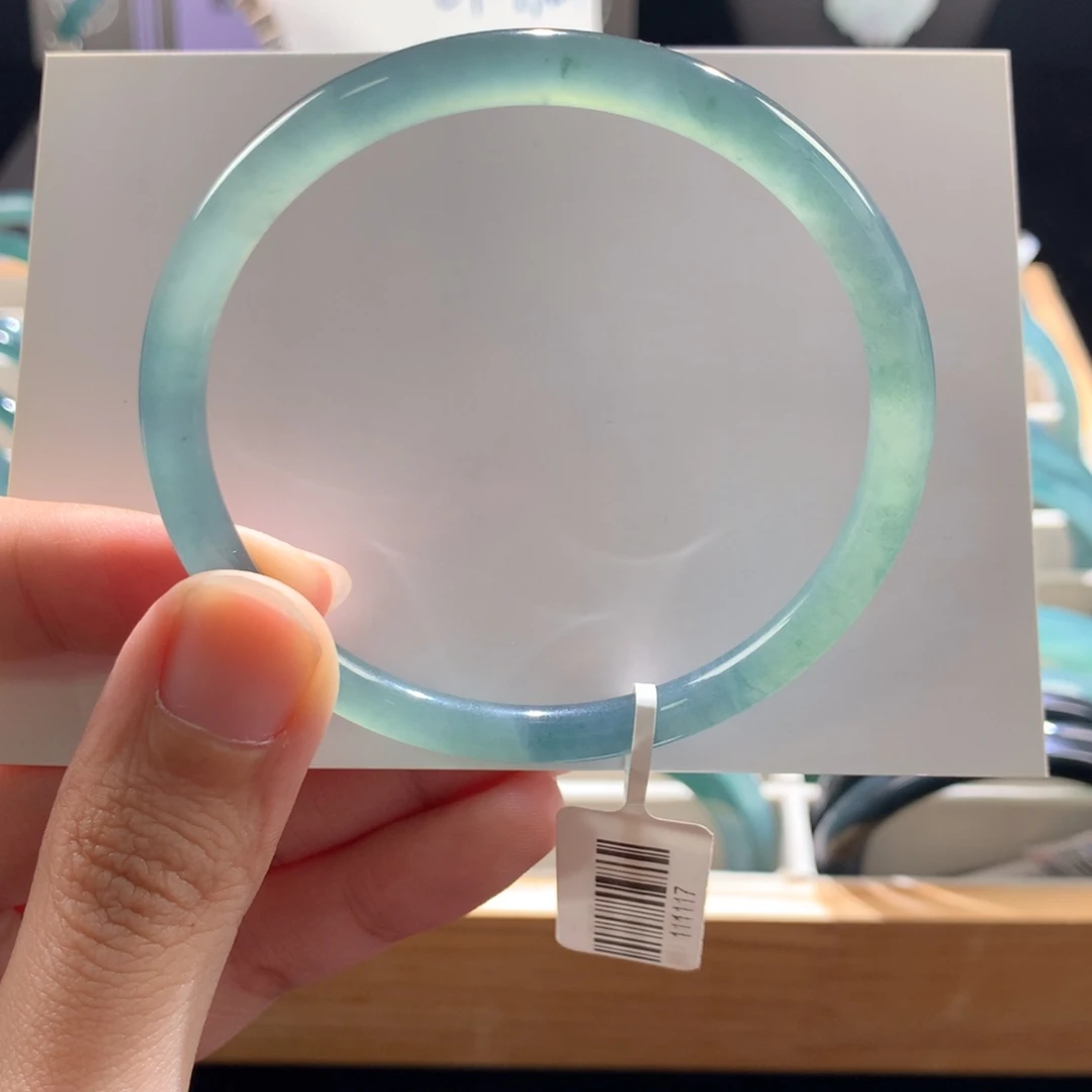 翡翠未镶嵌手镯蓝绿交织飘花