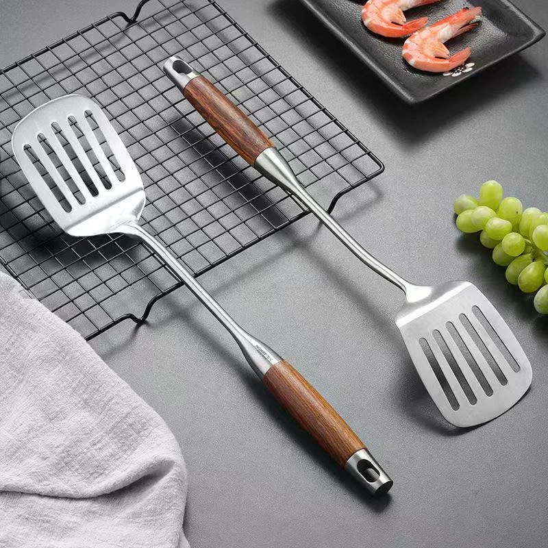 不锈钢煎铲锅铲梨花木手柄家用商用厨师专用防烫铲子