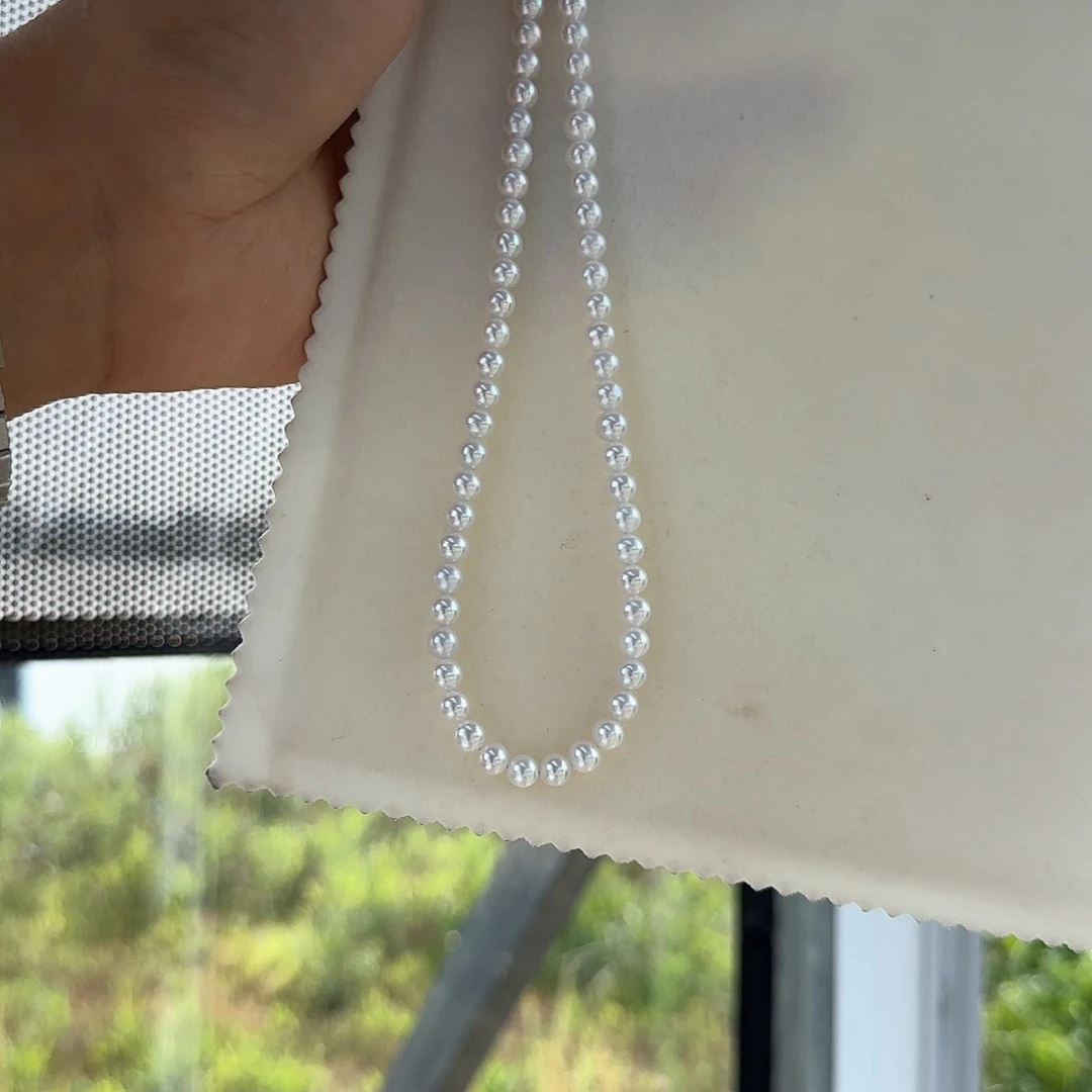 淡水珍珠银S925镶嵌颈饰5-6无核极光镜面正圆无暇炫彩白亮