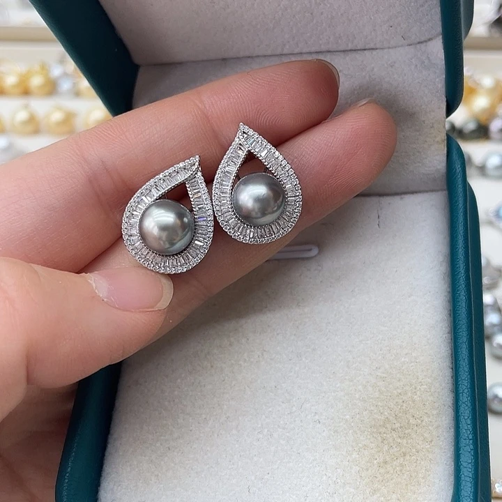 银S925镶嵌海水珍珠耳饰