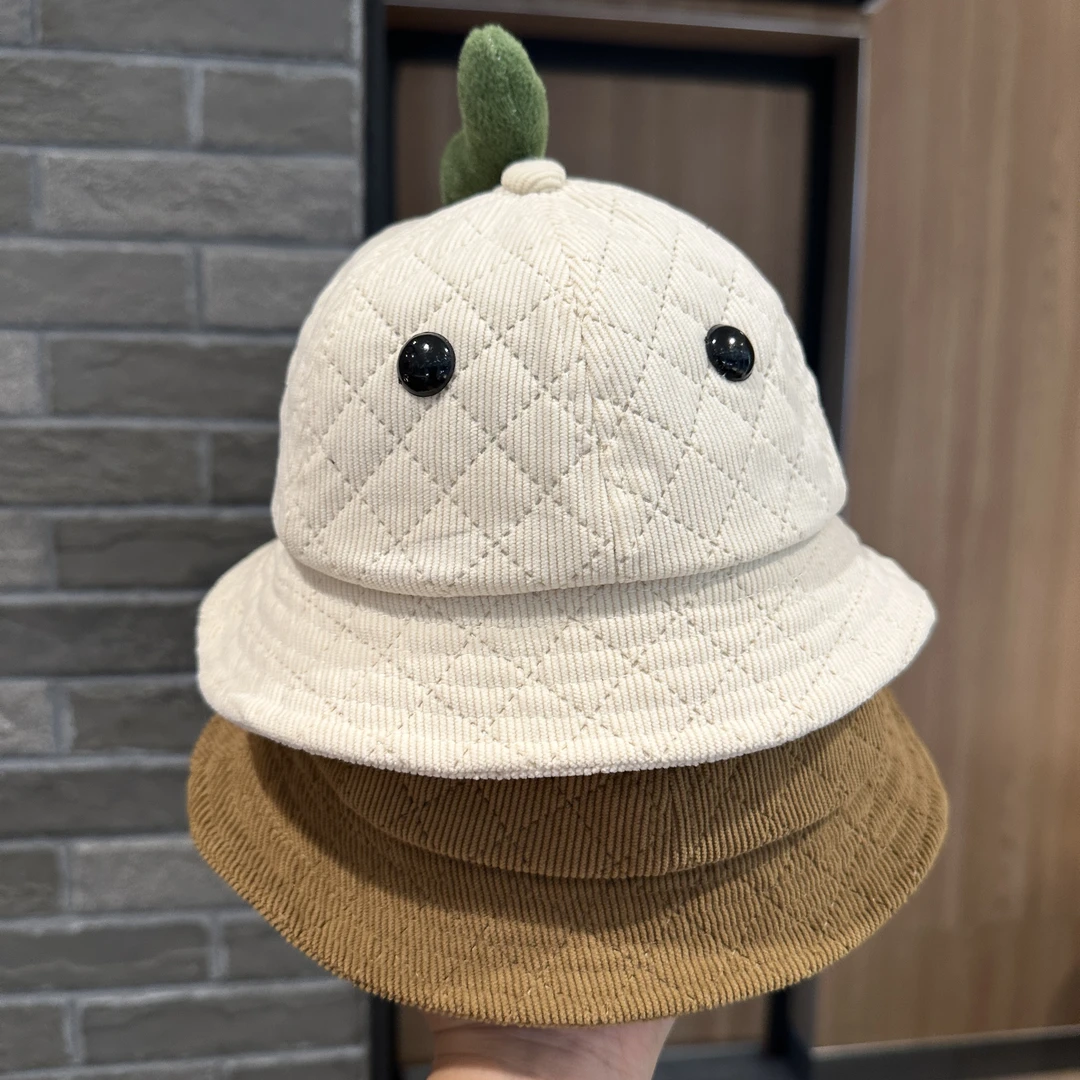 宝宝帽子儿童户外防风保暖盆帽秋冬季灯芯绒婴儿帽子恐龙渔夫帽