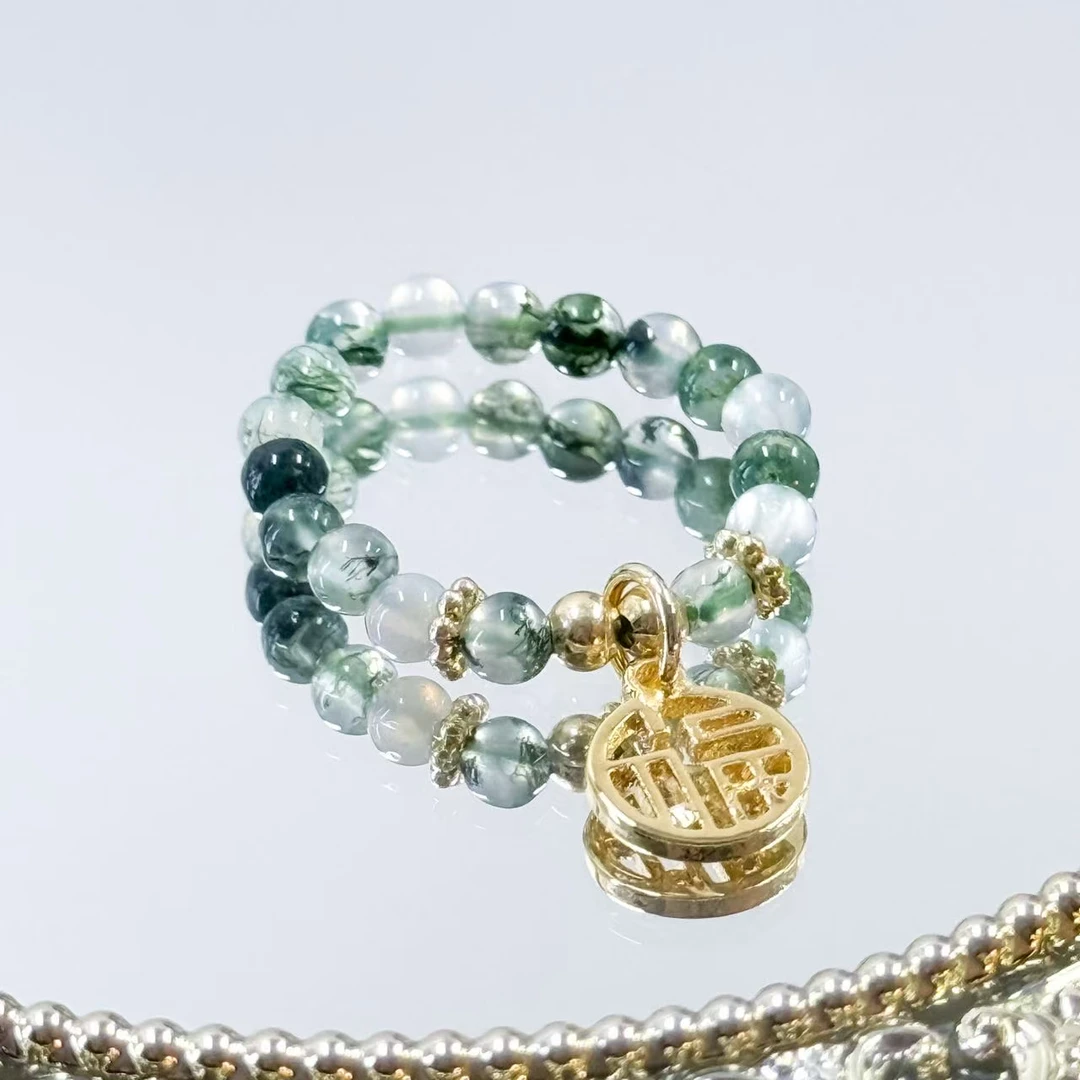 绿幽灵福牌手串水晶转运珠戒指水晶绿幽灵手串