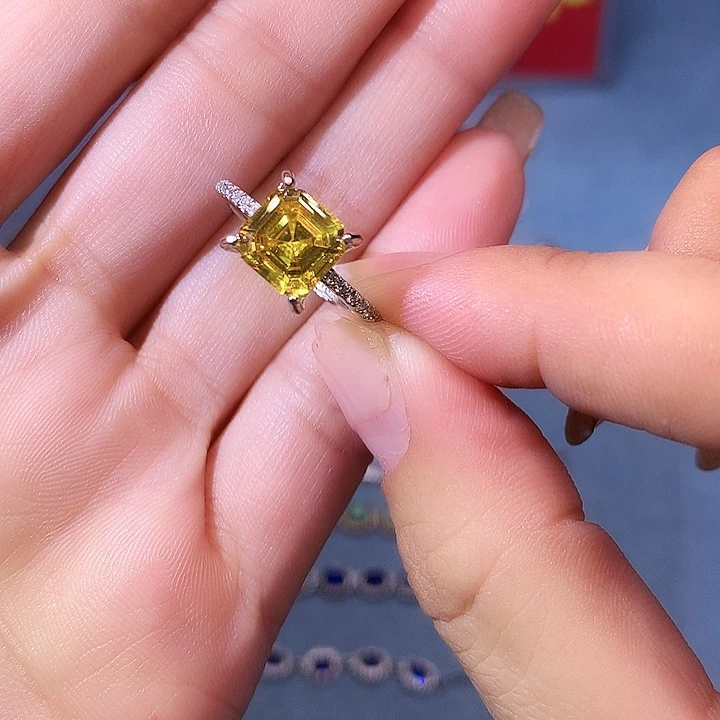 黄晶戒指银S925镶嵌戒指