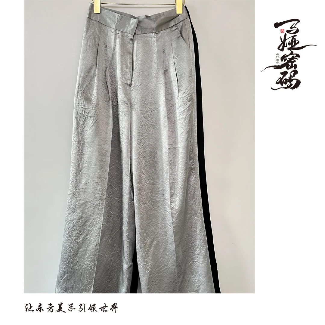 夏季白色阔腿裤透气时尚开叉直筒裤宽松长裤