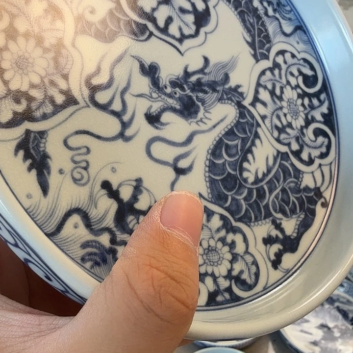 瓷片景德镇青花如意穿花龙大壶承微瑕