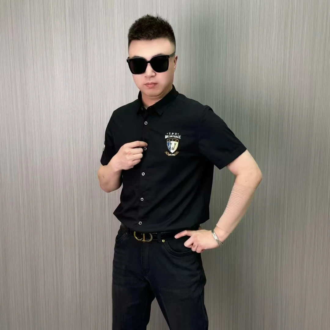 【34037】修身网红夏季新款经典帅气休闲百搭男士短袖时尚衬衫polo