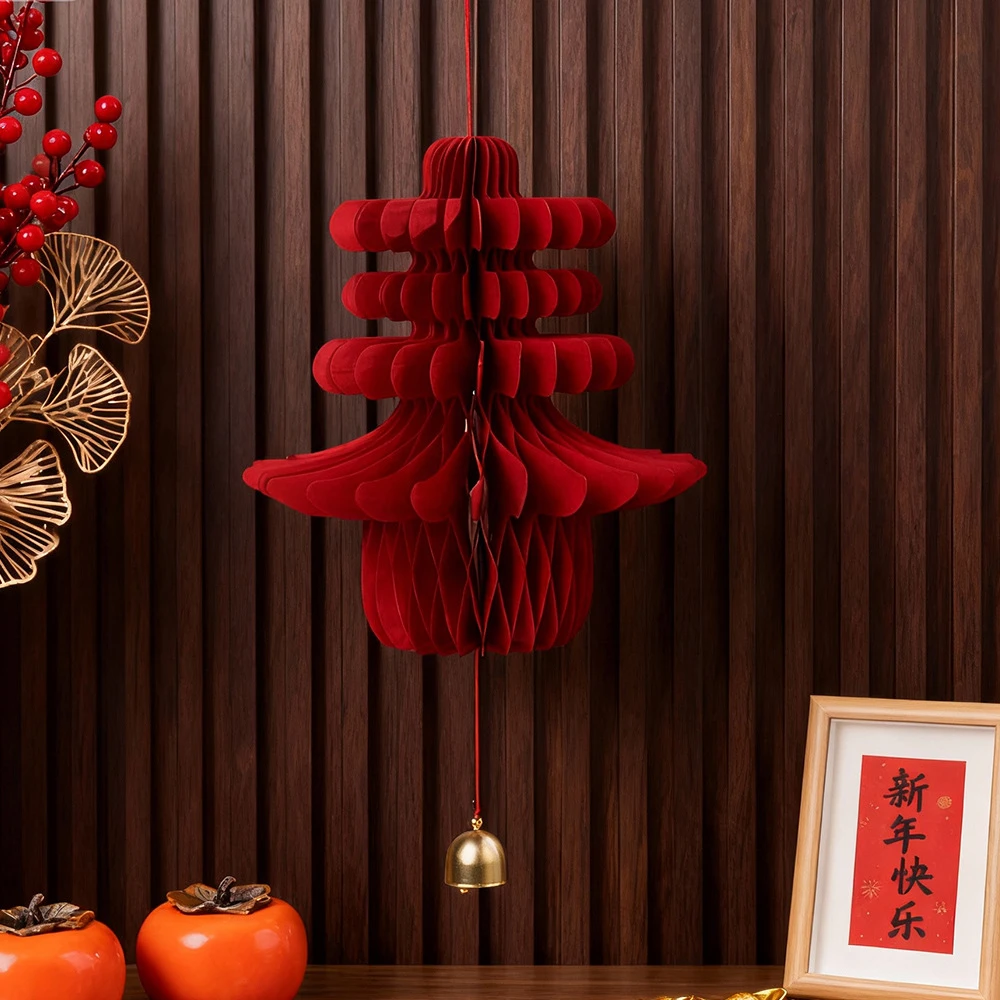 新年装饰摆件2026新款折纸葫芦蜂窝灯笼摆件客厅元旦氛围装扮布置