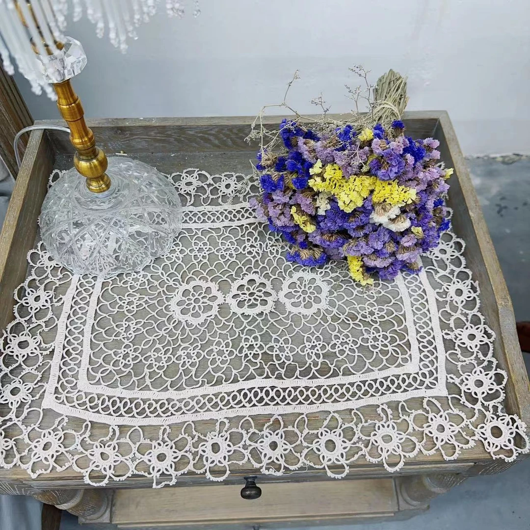 S312 手工梭子长方盘垫45×35cm 本色麻质 （一对出)