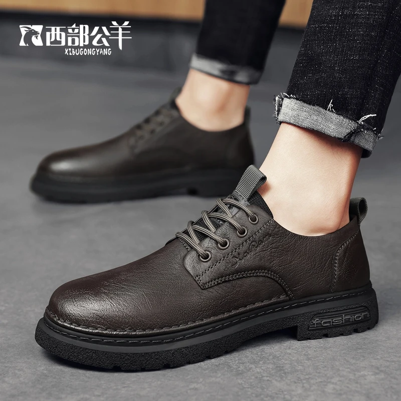 西部公羊春夏男士休闲皮鞋真皮上班透气鞋子男款舒适软底防滑男鞋