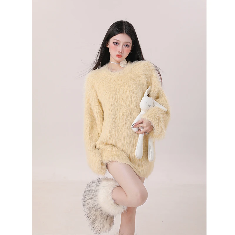 莫欣欣&（青苍现货）水貂绒毛衣女秋冬设计感小众宽松慵懒风230423