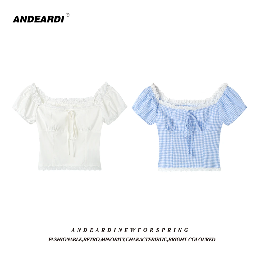 ANDEARDI新款气质上衣设计感法式小众一字肩衬衣