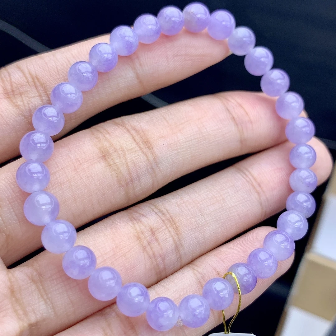 缅甸A货翡翠妖紫色浓紫翡圆珠手链手串单圈5YX2T20卡5.8mm55999