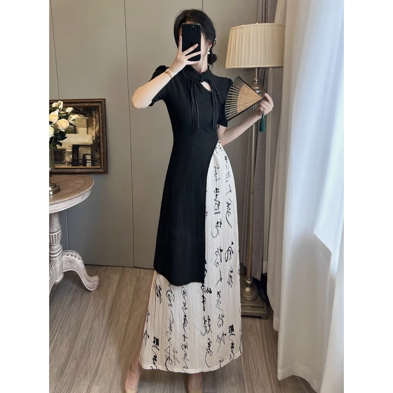 画报夫人新中式国风不规则短袖T恤半身裙两件套旗袍设计感小众连