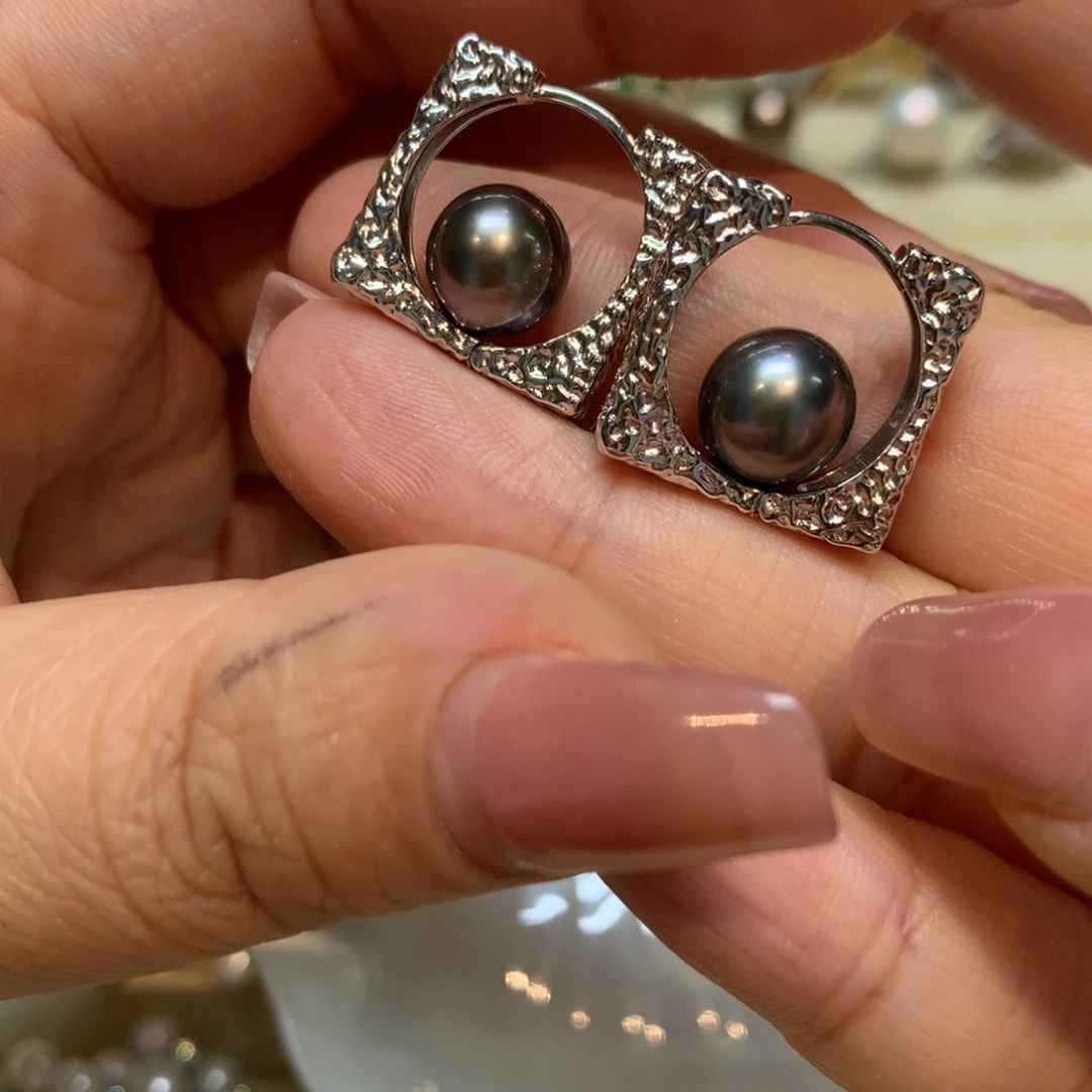 海水珍珠耳饰银S925镶嵌