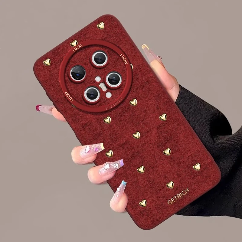 丝绒爱心铆钉适用华为mate70手机壳mate70pro+超火p70简约ins风女