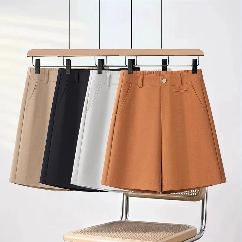 天丝棉休闲阔腿裤女夏2025新款薄款高腰宽松抗皱小个子五分短裤子