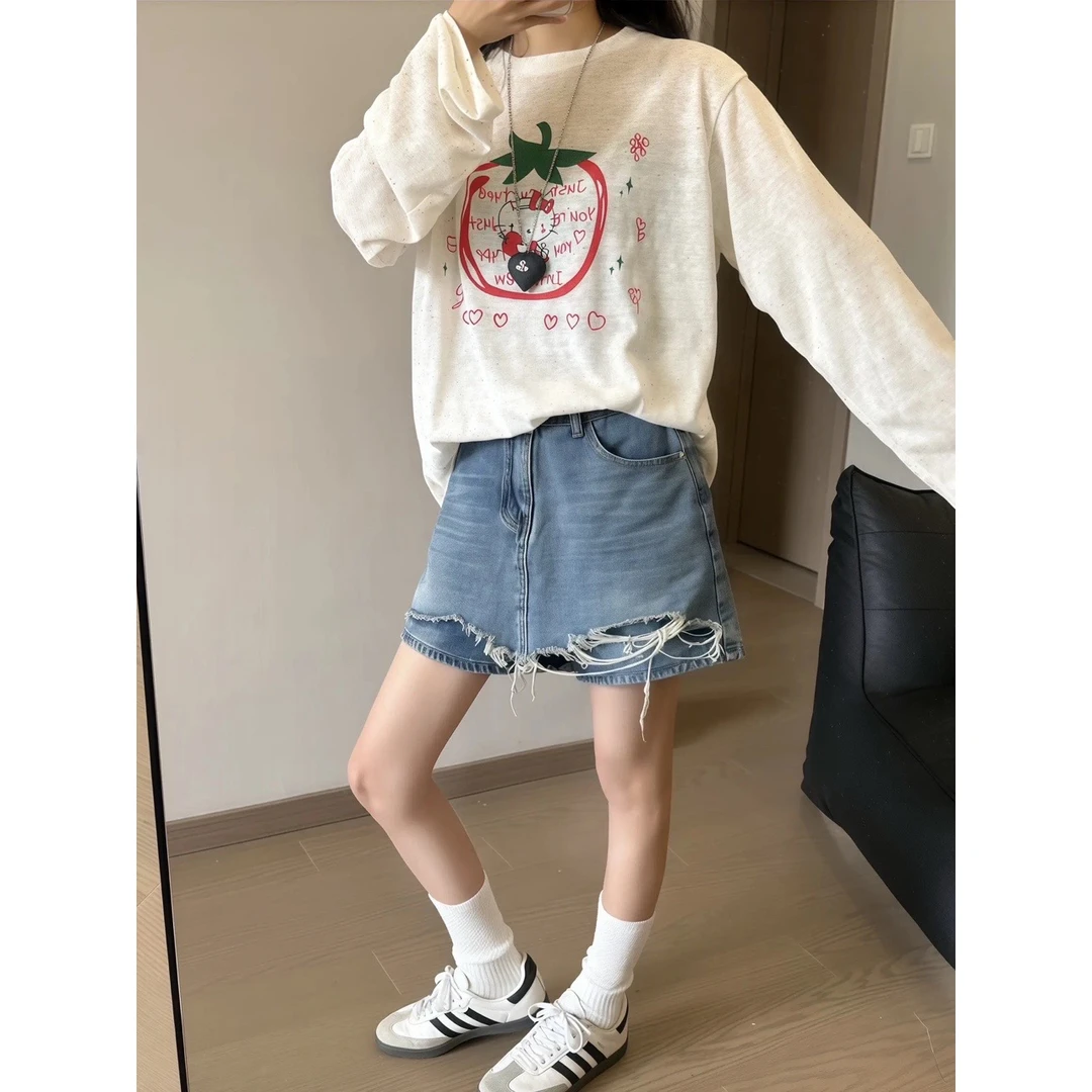 美式设计感毛边牛仔短裤女夏季高腰显瘦辣妹百搭宽松阔腿a字裙裤