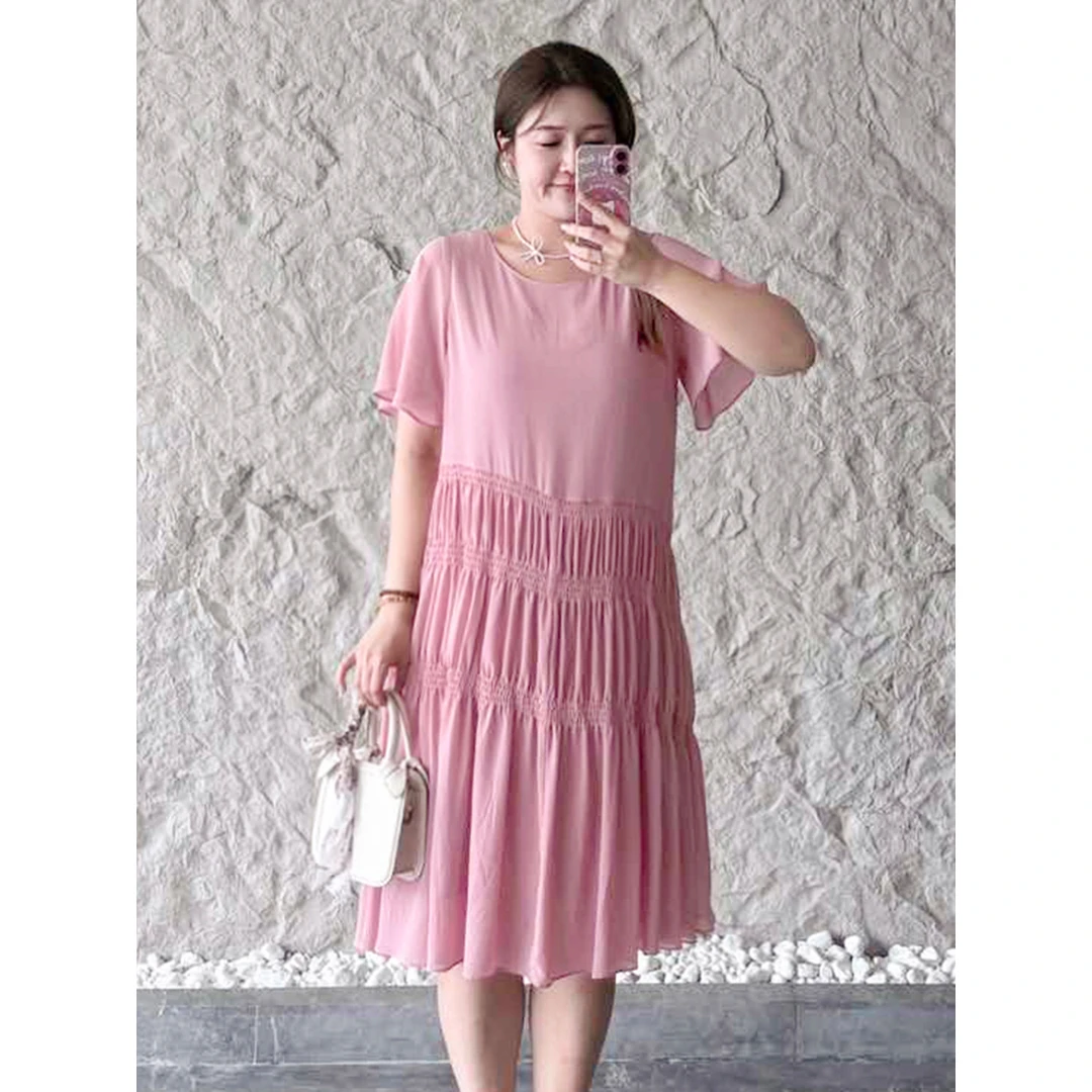 【垂感打揽雪纺连衣裙】MsShe大码女装2025款夏装高端裙子A2506001