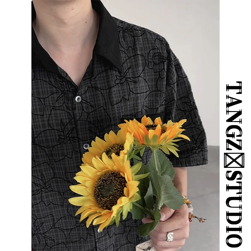 FMQZ STUDIO夏季美式复古花卉满印衬衣男潮牌休闲高级感短袖衬衫