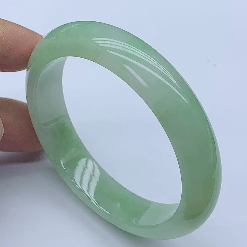 8001418翡翠手镯52圈果绿水润天然A货缅甸玉手镯玉镯女款玉手镯