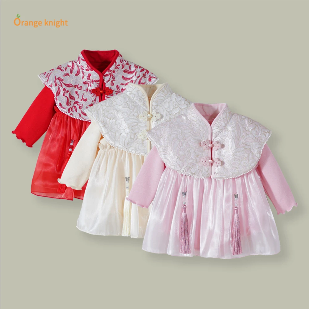 新中式宝宝连衣裙甜美洋气薄纱三角包屁云肩流苏设计小月龄包屁衣