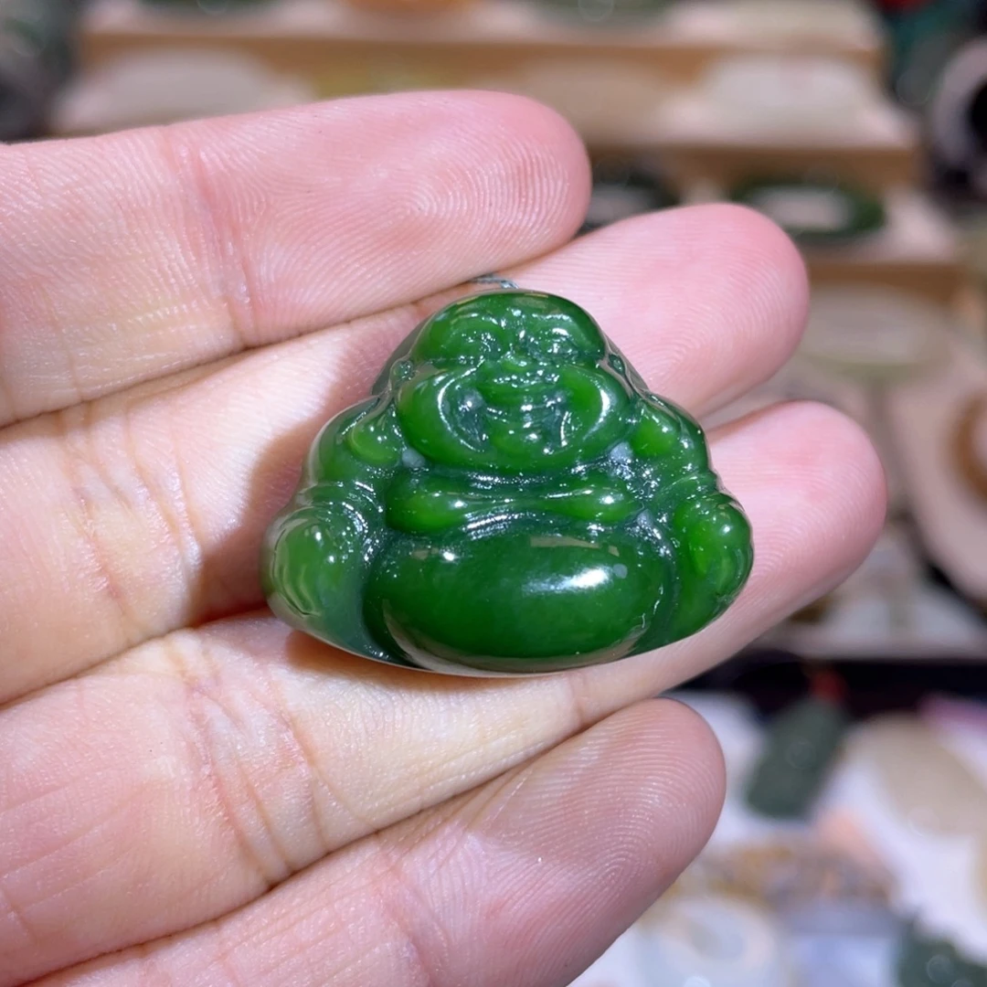 和田玉未镶嵌颈饰收藏级碧玉菠菜绿佛公