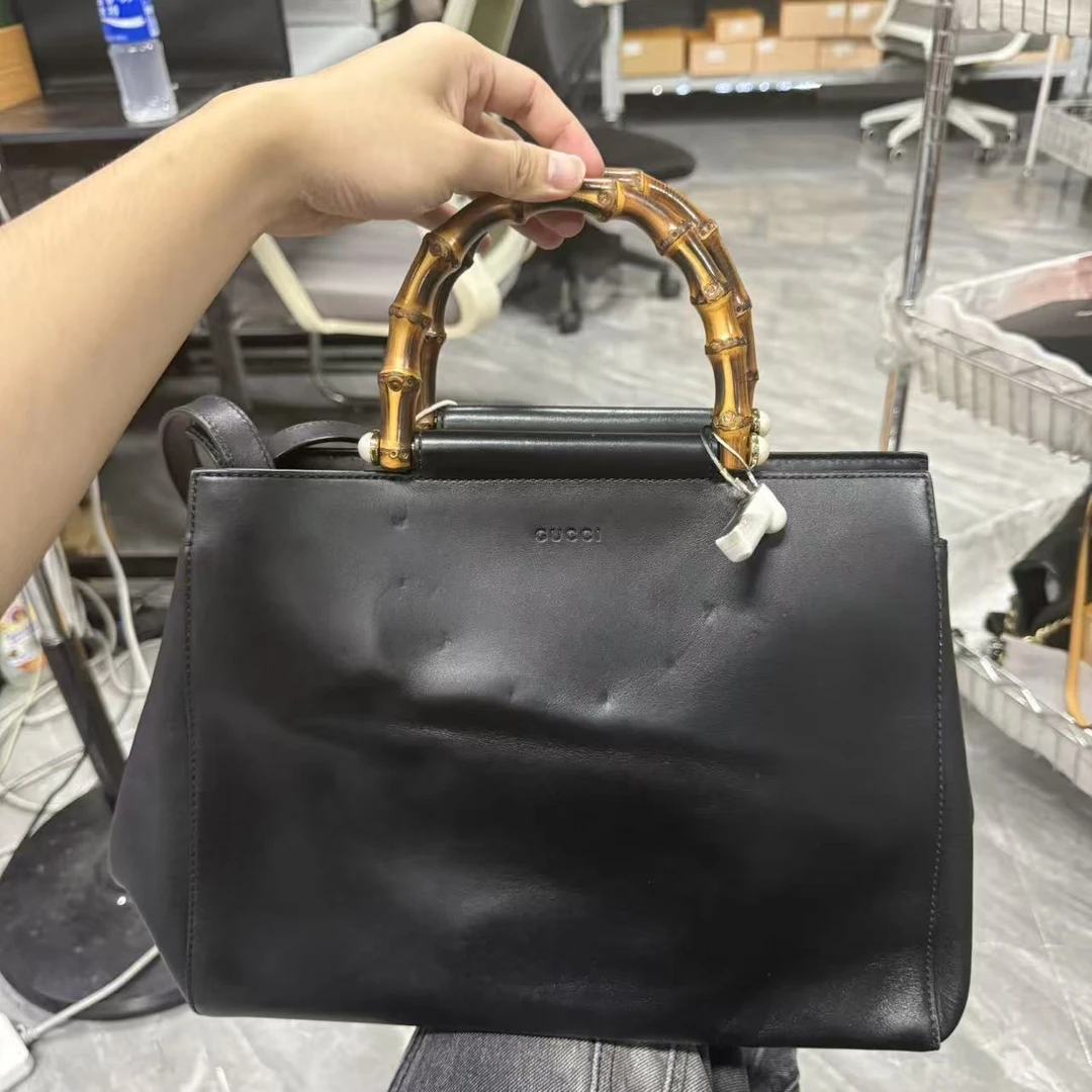 95新 GUCCI/古驰 【安则专属】黑色竹节托特包