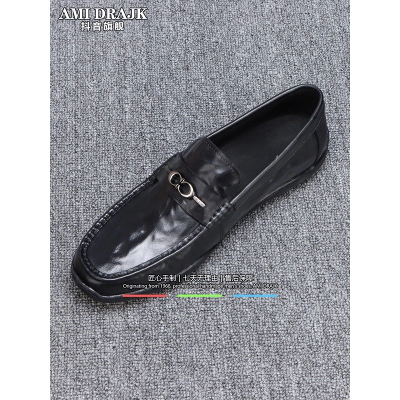 AMI DRAJK秋冬新款真皮男鞋2025新款软底舒适百搭男士豆豆鞋潮流