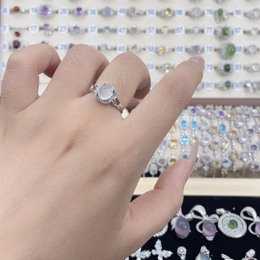 岫玉银S925镶嵌戒指