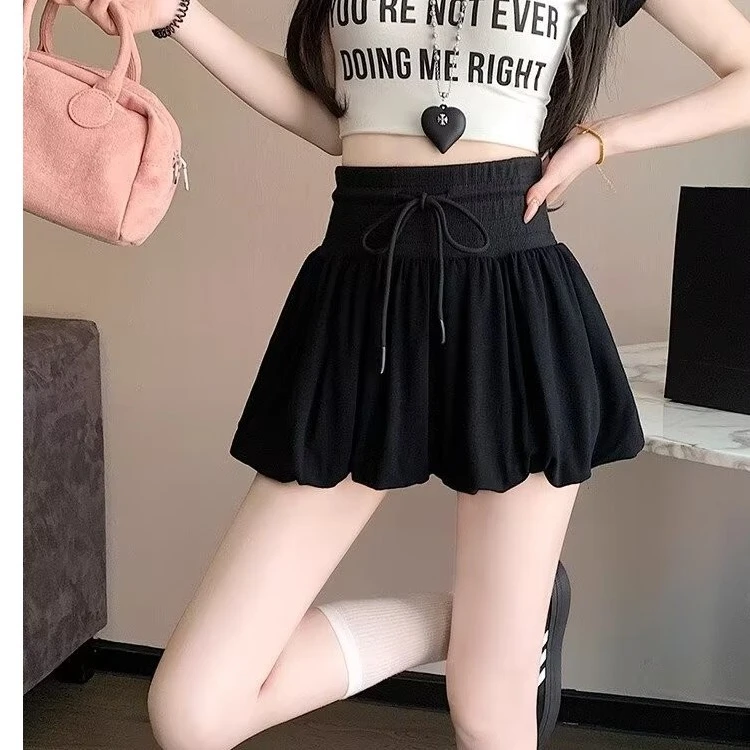 蝴蝶结系带蓬蓬半身裙裤新款甜美温柔风高腰显瘦A字花苞短裙裤女