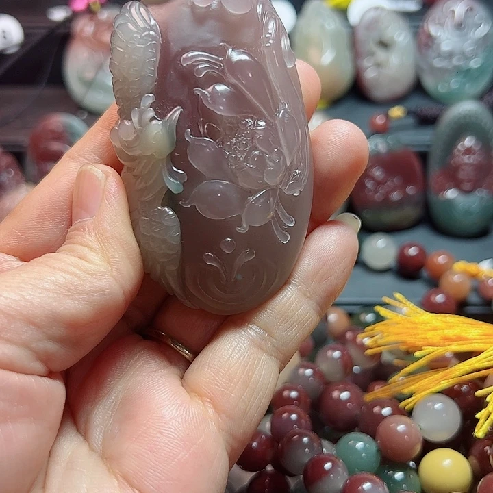 火***哥砖雕秦紫玉精品手把件和和美美