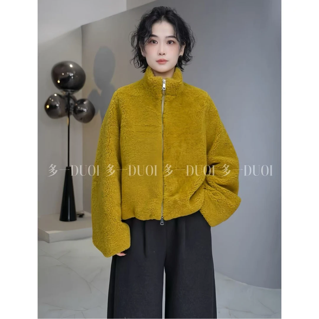 多一“云朵毛毛”2024冬季休闲宽松立领拉链长袖保暖毛毛短外套