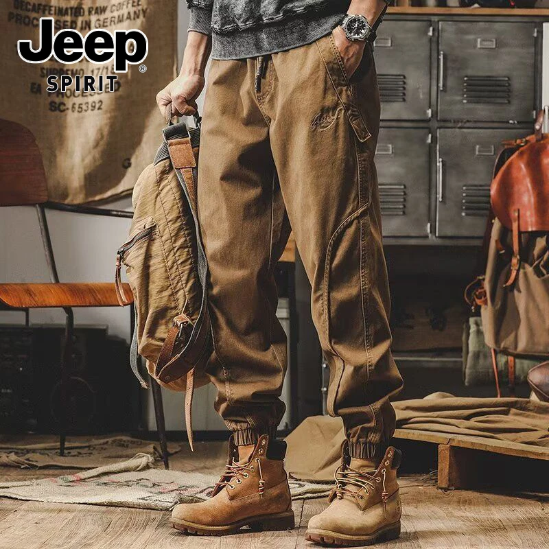 JEEPSPIRIT吉普新款美式潮牌工装裤子男士春秋季重工艺束脚休闲裤