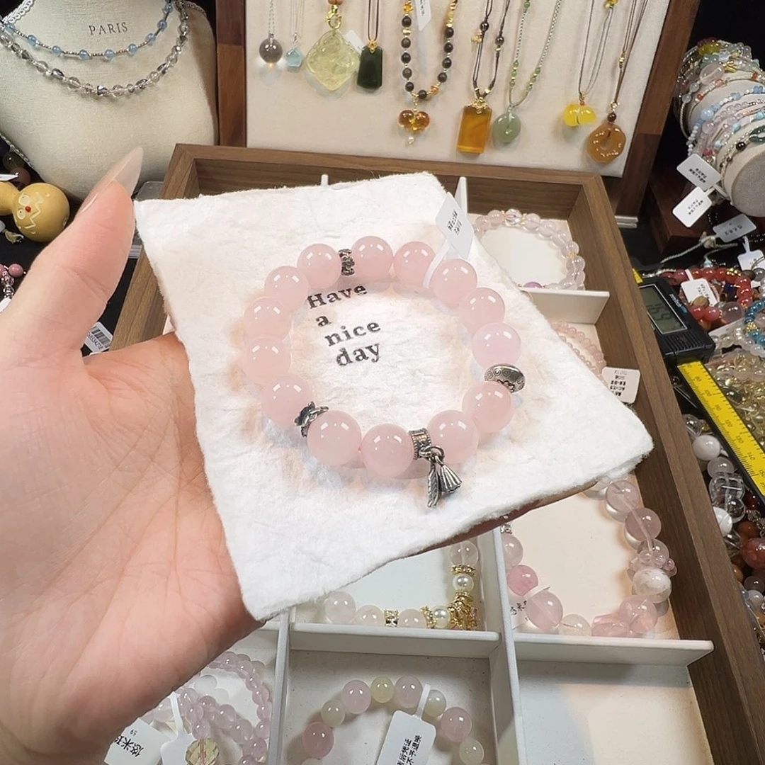 水晶未镶嵌手链lusi同款粉水晶925