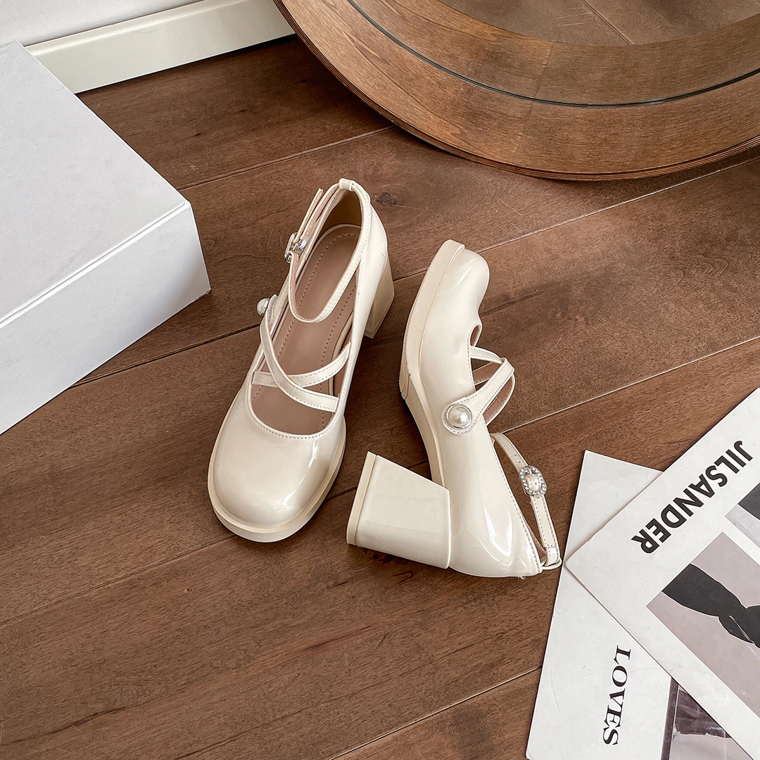 圆头女士玛丽珍高跟鞋宽胖脚显瘦粗跟鞋2025年新中式伴娘婚纱鞋