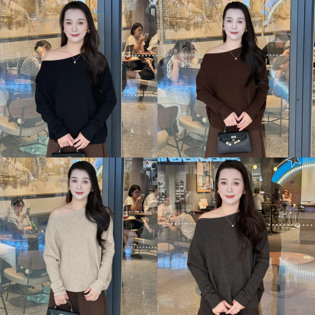 【CC】新品宽松蝙蝠袖毛针织女秋冬软糯慵懒感百搭上衣