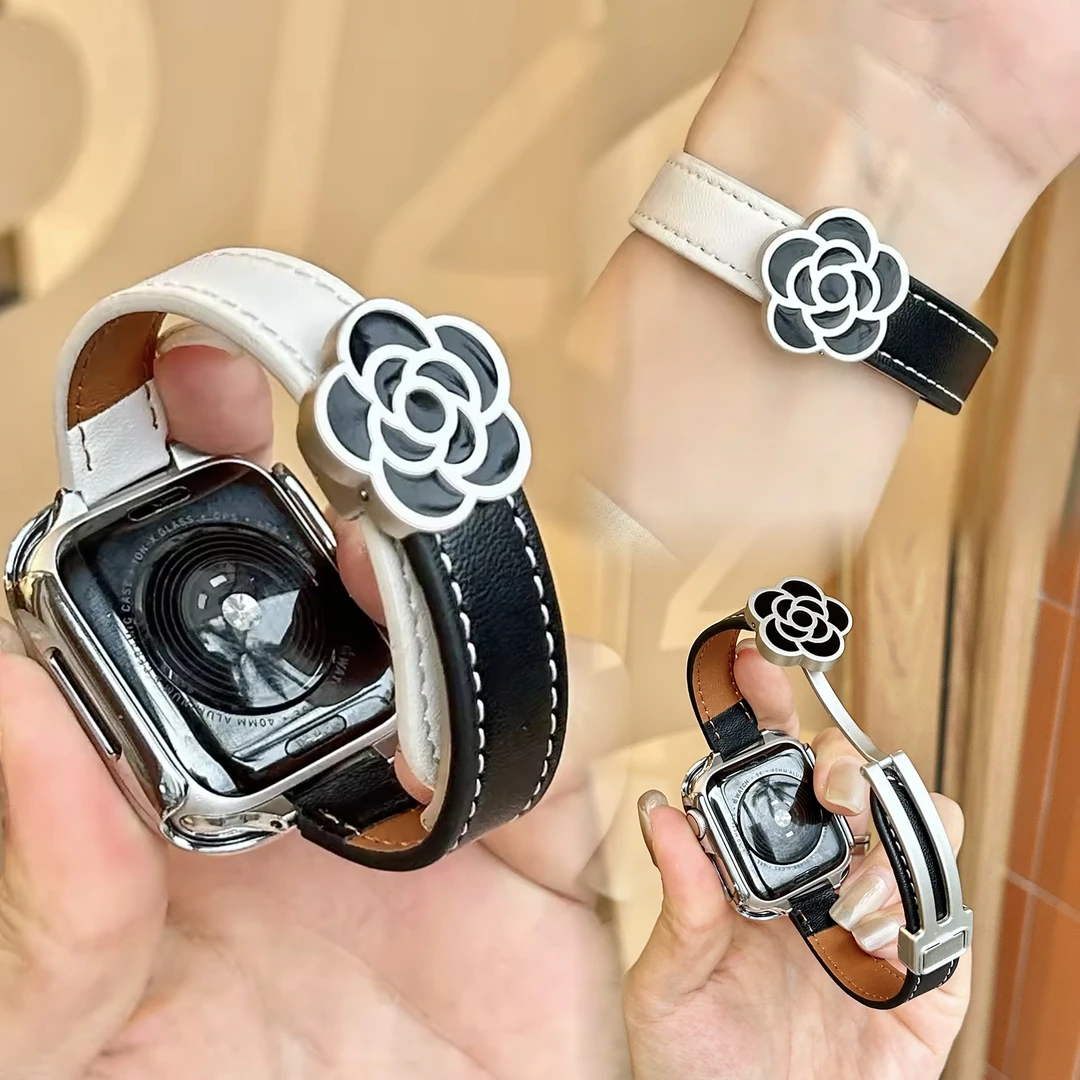 气质山茶花适用iwatch手表表带S10applewatchS11苹果手表皮s9腕带
