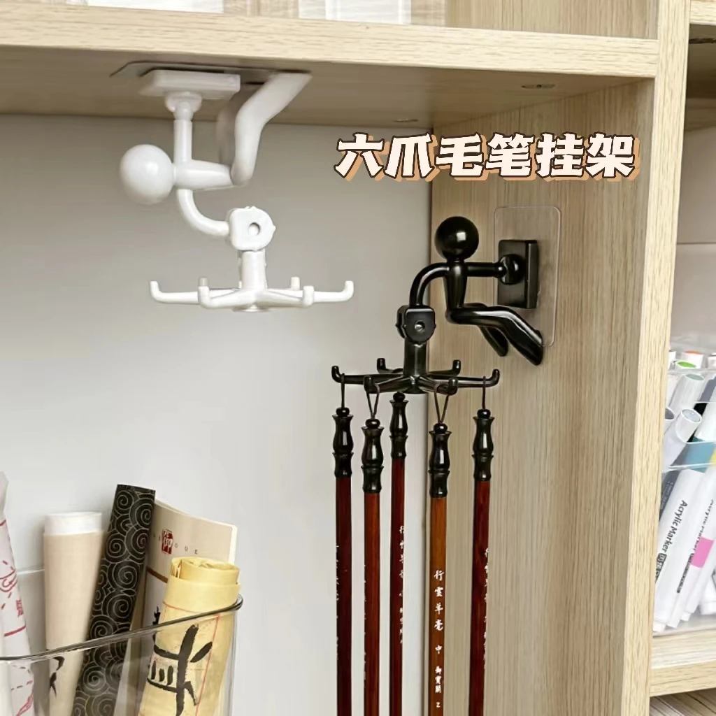 毛笔架展示架子实木文房四宝摆件免打孔壁挂钩可旋转毛笔挂架