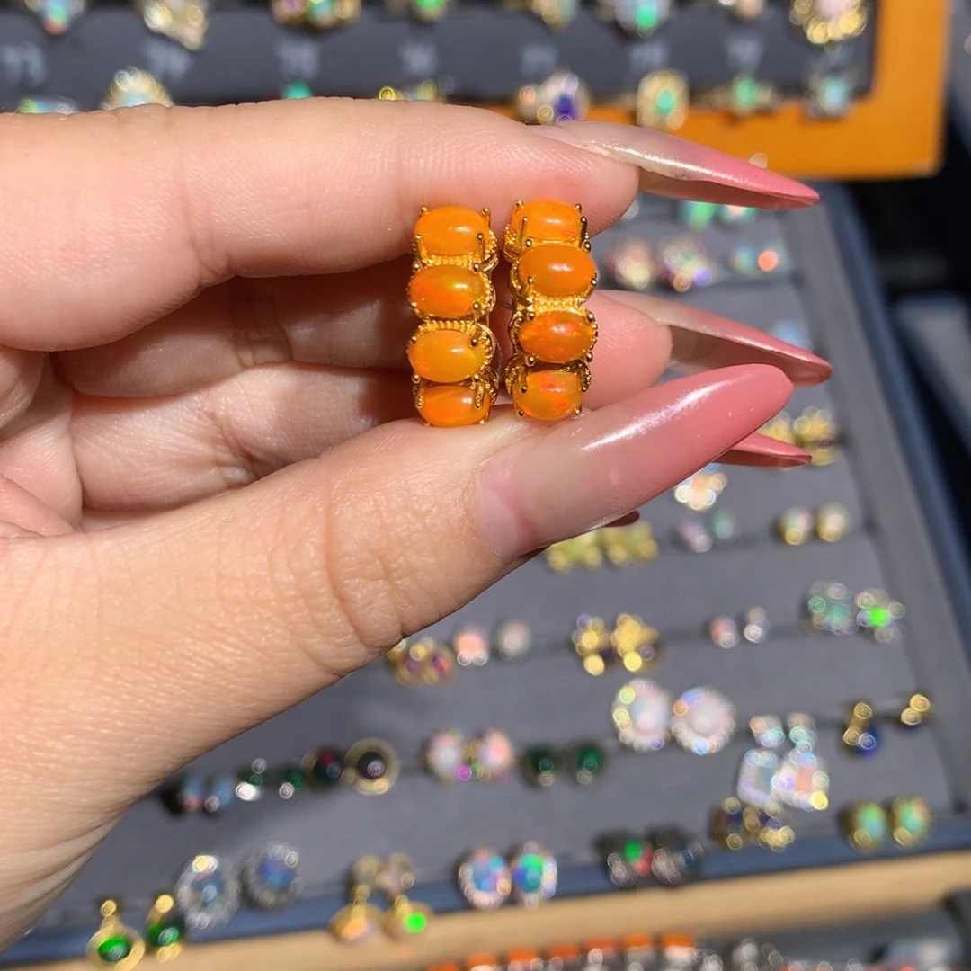 银S925镶嵌欧泊欧泊耳饰l