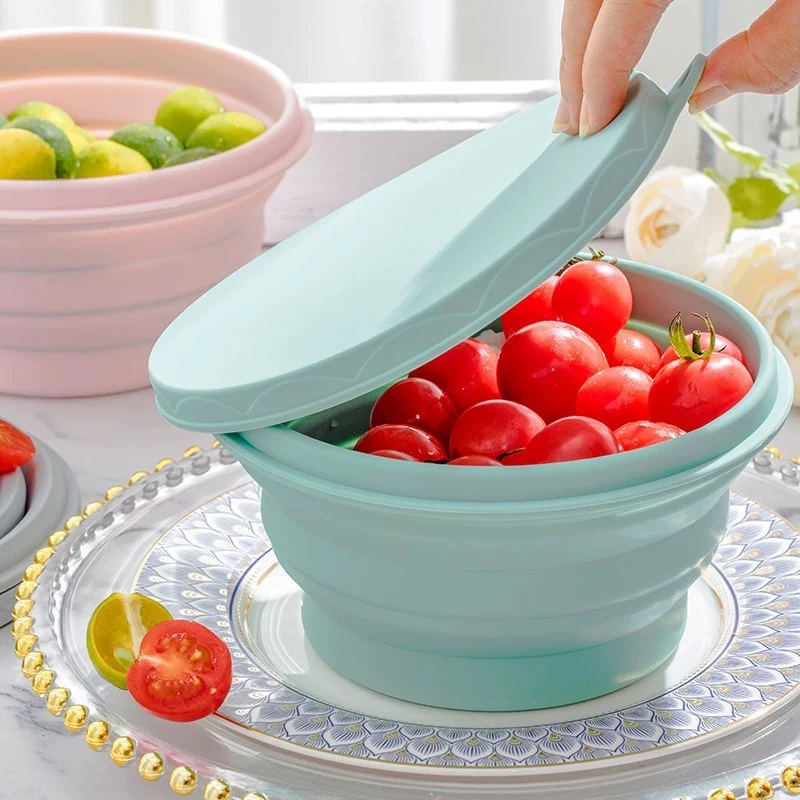 可折叠硅胶碗 大容量便携式饭盒旅行户外野餐水果盒泡面碗可伸缩