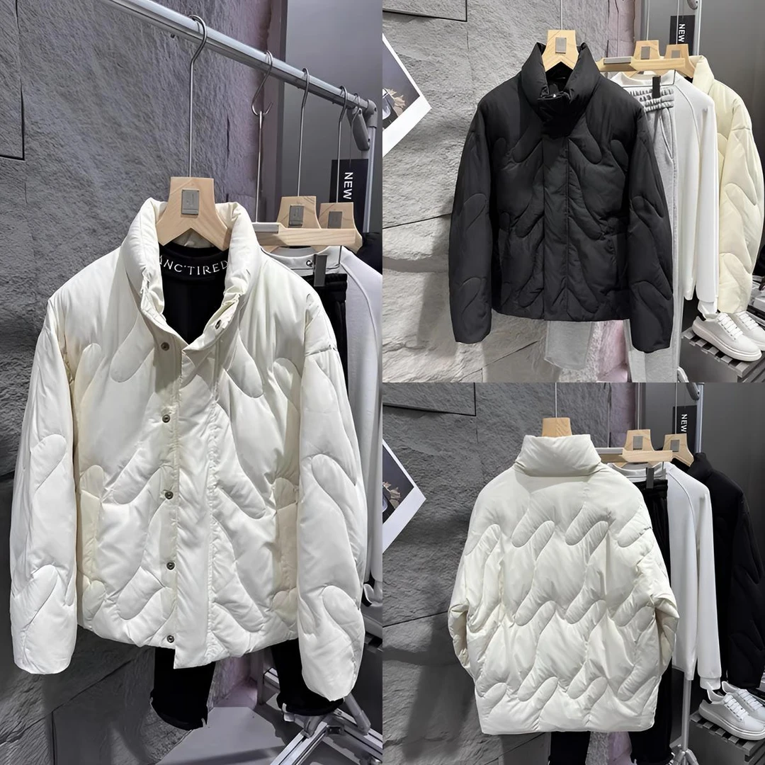 设计感异性分割绗线立领男士面包服保暖加厚防风冬季冬装外套棉服