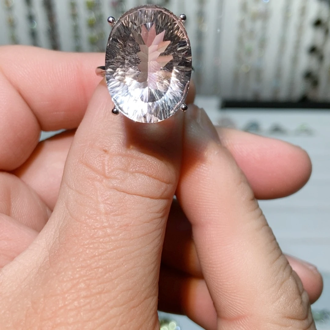 绿水晶戒指银S925镶嵌