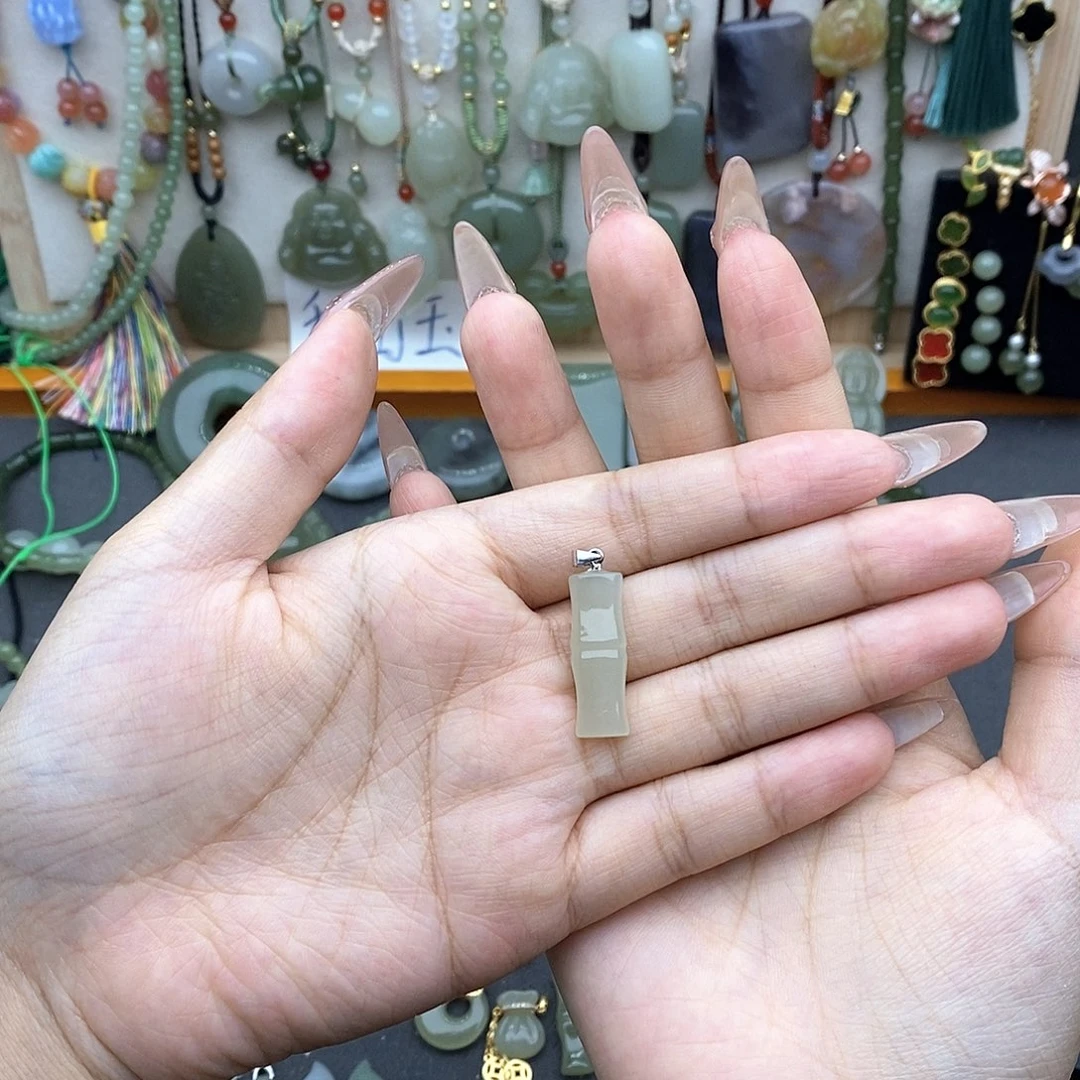 和田玉银S925镶嵌吊坠(不含链)