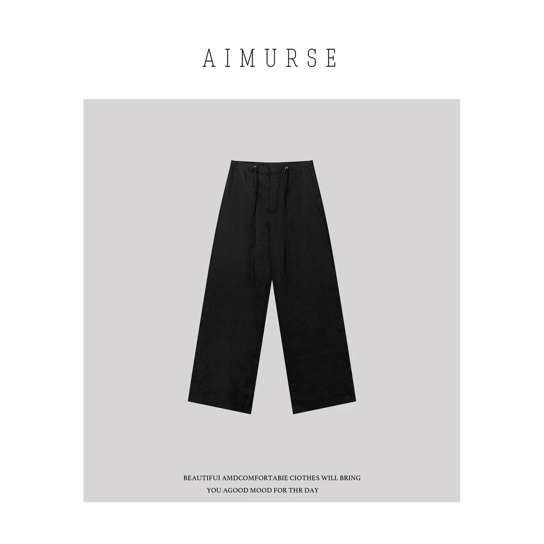 AIMURSE【夏纳之夜】小众设计师 亚麻抽绳腰显瘦百搭休闲裤 AM6963