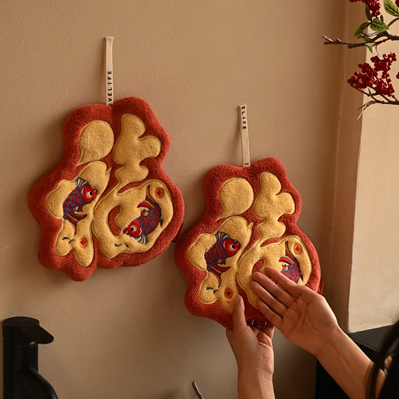 新年福字擦手巾挂式厨房卫生间吸水擦手帕珊瑚绒擦手布吸水可爱cp